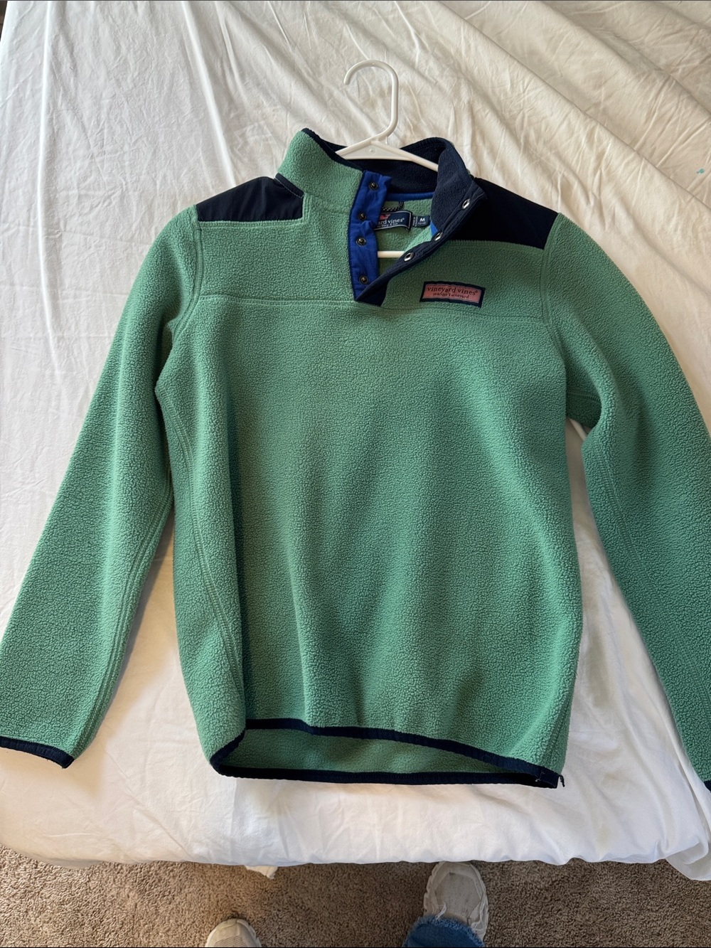 Vineyard Vines Green Fleece Zip-Up with Navy Trim